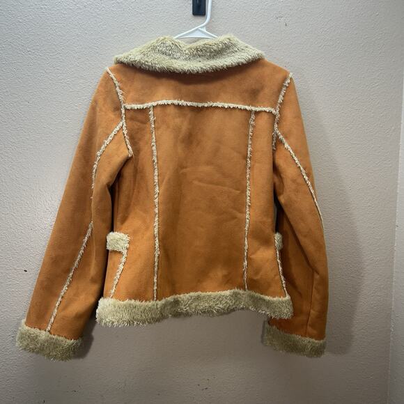 Mudd Y2K 90s Pennylane Coat Jacket Orange Faux Shearling Fur Suede Boho Hippie - Picture 5 of 6